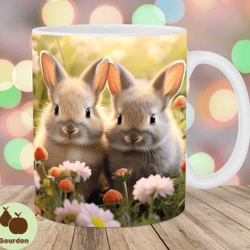 bunny rabbit mug wrap, 11oz and 15oz mug template, mug sublimation design, flower mug wrap template, instant digital dow