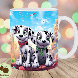 cartoon dalmatian puppies city mug wrap, 11oz 15oz mug template, mug sublimation design, mug wrap template, instant dig