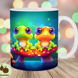 colorful neon frogs mug wrap, 11oz 15oz mug template, mug sublimation design, cartoon mug wrap template, instant digita