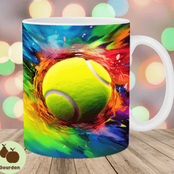 colorful neon tennis ball mug wrap, 11oz  15oz mug template, mug sublimation design, mug wrap template, instant digital