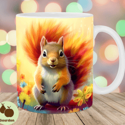 colorful squirrel mug wrap, 11oz and 15oz mug template, mug sublimation design, mug wrap template, instant digital downl