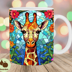 colorful stained glass giraffe mug wrap, 11oz  15oz mug template, mug sublimation design, mug wrap template, instant dig