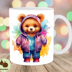 colorful teddy bear mug wrap, 11oz and 15oz mug template, mug sublimation design, mug wrap template, instant digital dow