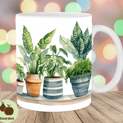 house plants mug wrap, 11oz 15oz mug template, mug sublimation design, watercolor mug wrap template, instant digital do