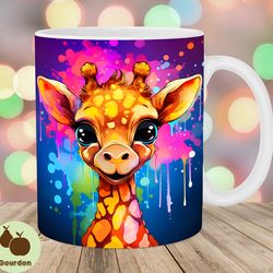 neon colorful giraffe mug wrap, 11oz 15oz mug template, mug sublimation design, mug wrap template, instant digital down