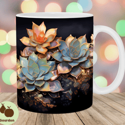 succulent flowers mug wrap, 11oz 15oz mug template, mug sublimation design, mug wrap template, instant digital download