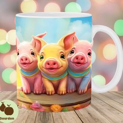 three cute baby pigs mug wrap, 11oz and 15oz mug template, mug sublimation design, kids mug wrap template, instant digit