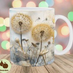 vintage dandelions flowers mug wrap, 11oz and 15oz mug template, mug sublimation design, mug wrap template, instant digi