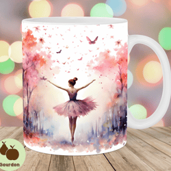 watercolor ballerina mug wrap, 11oz and 15oz mug template, mug sublimation design, butterfly mug wrap template, instant