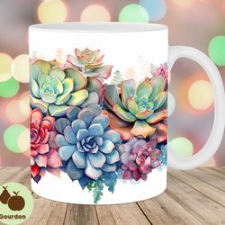 watercolor cactus mug wrap, 11oz and 15oz mug template, mug sublimation design, mug wrap template, instant digital downl
