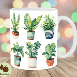 watercolor house plants mug wrap, 11oz and 15oz mug template, mug sublimation design, mug wrap template, instant digital