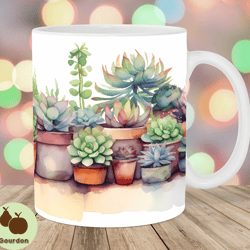 watercolor succulent mug wrap, 11oz and 15oz mug template, mug sublimation design, cactus mug wrap template, instant dig