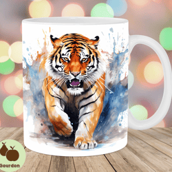 watercolor tiger mug wrap, 11oz and 15oz mug template, mug sublimation design, mug wrap template, instant digital downlo