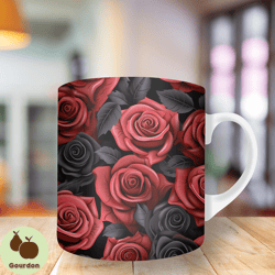 3d black and red roses mug wrap, 11oz and 15oz mug template, mug sublimation design, mug wrap template, instant digital,