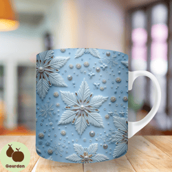 3d blue snowflake mug wrap, 11oz and 15oz mug template, mug sublimation design, mug wrap template, instant digital, down