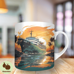3d cruise ship boat sunset mug wrap, 11oz and 15oz mug template, mug sublimation design, mug wrap template, instant dig