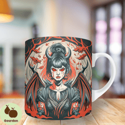 3d demon devil vampire red eyes mug png, 11oz and 15oz mug template, mug sublimation design, mug wrap template, instant
