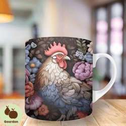 3d embroidered rooster chicken mug wrap png, 11oz and 15oz mug template, mug sublimation design, mug wrap template, inst