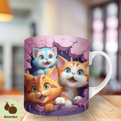 3d kitten blue yellow mug wrap, 11oz and 15oz mug template, mug sublimation design, mug wrap template, instant digital d