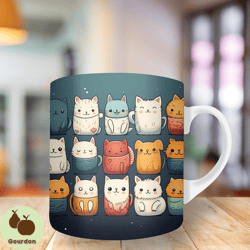 3d kitten colorful cartoon mug wrap, 11oz and 15oz mug template, mug sublimation design, mug wrap template, instant digi