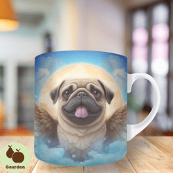 3d pug puppy with wings angel mug wrap, 11oz and 15oz mug template, mug sublimation design, mug wrap template, instant d