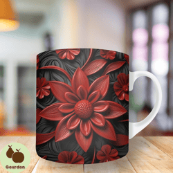 3d red black flowers mug wrap, 11oz and 15oz mug template, mug sublimation design, mug wrap template, instant digital do