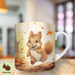 3d squirrel autumn forest mug wrap, 11oz and 15oz mug template, mug sublimation design, mug wrap template, instant digit