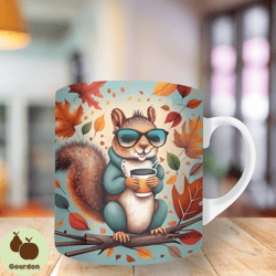 3d squirrel leaves coffee autumn mug png, 11oz and 15oz mug template, mug sublimation design, mug wrap template, instant