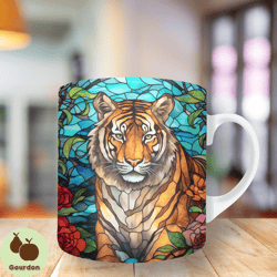3d stained glass tiger mug wrap, 11oz and 15oz mug template, mug sublimation design, mug wrap template, instant digital,