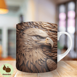 3d wooden engraved eagle  mug wrap, 11oz and 15oz mug template, mug sublimation design, mug wrap template, instant digit