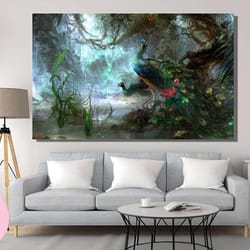 wonderful blue green peacock canvas wall art, peacock poster, animal nature print, home & office decoration poster or ca