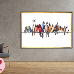 bird wall art, bird print, bird garden, colorful birds, animal canvas print, bird poster, wall art canvas design, framed