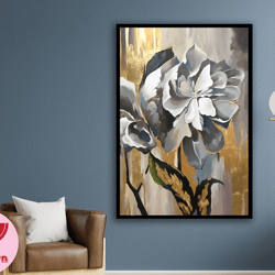 white flowers canvas art, flower painting, flower poster, wall art canvas design, framed canvas ready to hang