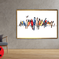 bird wall art, bird print, bird garden, colorful birds, animal canvas print, bird poster, wall art canvas design, framed