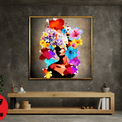 black woman head flowers wall art, girl flowers poster, flower woman poster, black art, black girl print,flower woman pa