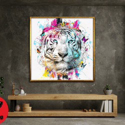 colorful tiger canvas, tiger canvas, tiger wall art, tiger poster, animal wall art, wall art canvas design, framed canva