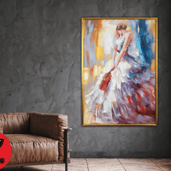 girl playing violin painting, colorful canvas art, dress painting, music poster, wall art canvas design, framed canvas r