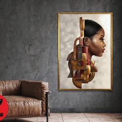 musician black woman, musician canvas art, violin canvas print,saxophone wall art, wall art canvas design, framed canvas