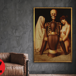 skeleton surreal canvas print, skeleton poster, wall art canvas design, framed canvas ready to hang