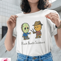 limited jason vorhees vintage tshirt  retro 90s graphic freddy shirt  rock beats scissors vintage cartoon graphic tee ha