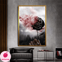 bleeding rose canvas print art, woman holding a single rose canvas print, home decor, office decor, valentine gift canva