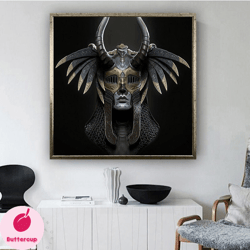 horned soldier canvas wall art , armored soldier canvas painting chained soldier canvas print , indian canvas, modern ho
