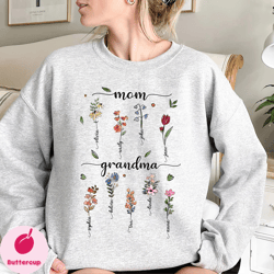grandma flowers shirt, grandma gardens with kids name, personalized gifts for grandma, mothers day shirt