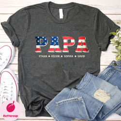 personalized papa flag with grandkids shirt, happy fathers day shirt, papa shirt, papa american flag grandkids