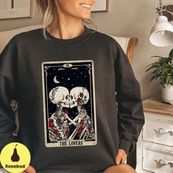 the lovers tarot card shirt, halloween couple shirt, couple skeleton halloween shirt, retro couple shirt