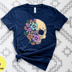 bloom skull shirt, flower skull skeleton shirt, skeleton blooms tee, halloween fall shirt, floral skull boho graphic tee