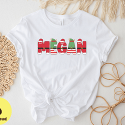 personalized christmas name shirt, custom santa and elf font design shirts, personalized family shirt, matching christma