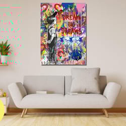 dream big dreams canvas wall art, banksy graffiti poster - big dreams banksy, urban art painting, large size decor wall