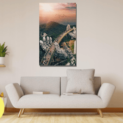 the bridge in the palm bridge canvas painting,foggy forest home decor,gift for her, lighted pathway ,landscape art,bridg