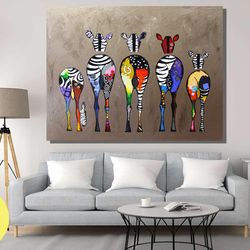 zebra canvas, abstract poster, street artwork, banksy zebra canvas art, painting art canvas, colorful printed, five zebr